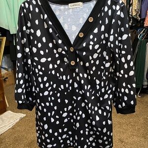 Black and White Button-Up Blouse